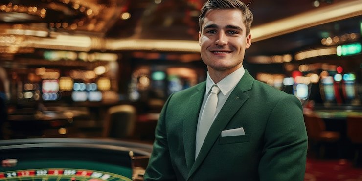 Live-dealer studio setup with multi-camera layout and croupier station